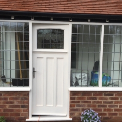 Porch and front door with stain glass